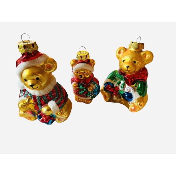Vintage Blown Glass Teddy Bear Ornaments Set Of 3 - Picture 5 of 5